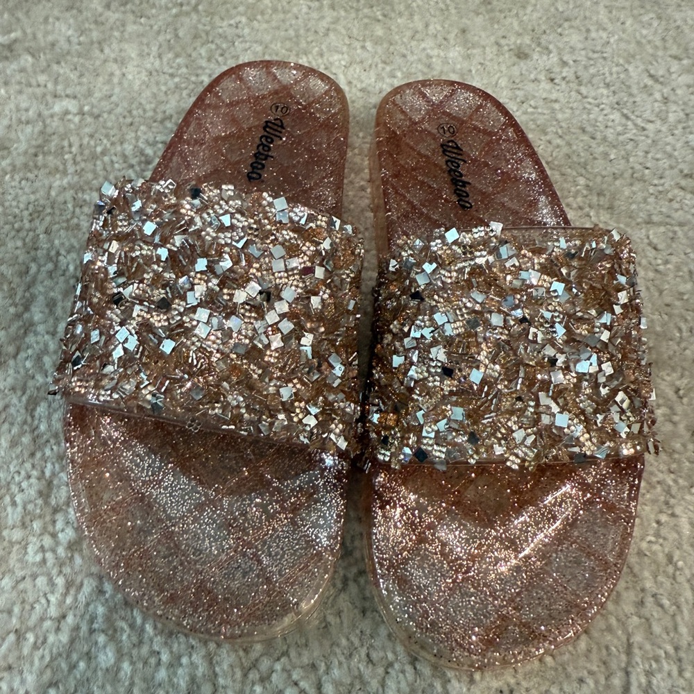 Weeboo Rose Gold Embellished Jelly Slides Size 10